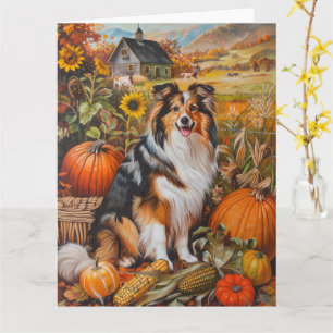 Shetland Sheepdog Autumn Harvest Thanksgiving Card