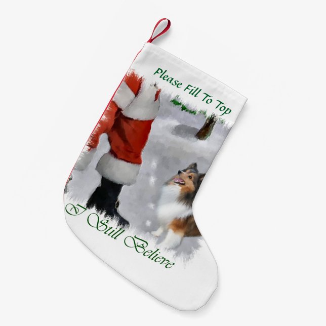 Shetland Sheepdog Believe Christmas Small Christmas Stocking (Front (Hanging))