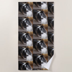 Shetland Sheepdog Black and White Beach Towel