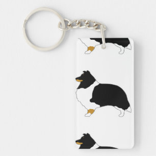 shetland sheepdog black white and tan silo keychain