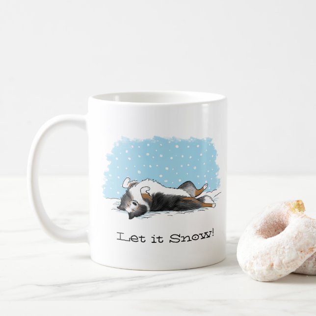 Shetland Sheepdog Blue Merle Sheltie Dog Holiday Coffee Mug (With Donut)