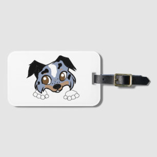 Shetland Sheepdog Blue Merle Tri Peeking Cartoon Luggage Tag