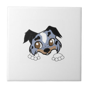 Shetland Sheepdog Blue Merle Tri Peeking Cartoon Tile