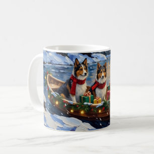 Shetland Sheepdog Christmas Boat Holiday Coffee Mug
