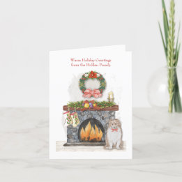 Shetland Sheepdog Christmas by the Fire Sheltie Holiday Card
