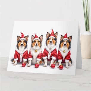 Shetland Sheepdog Christmas Dress Santa Hat Card