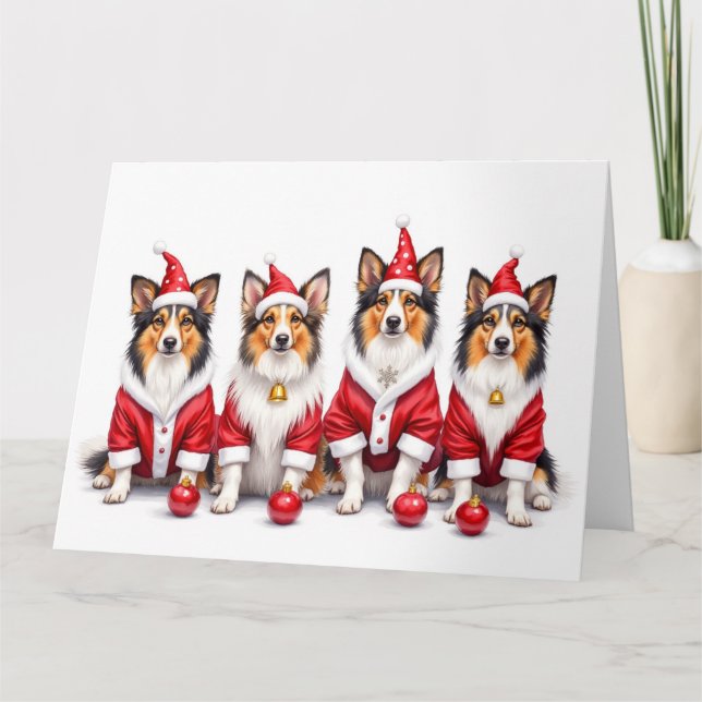 Shetland Sheepdog Christmas Dress Santa Hat Card (Front)