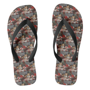 Shetland Sheepdog Christmas Festive Flip Flops