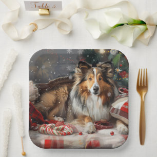 Shetland Sheepdog Christmas Festive Paper Plate