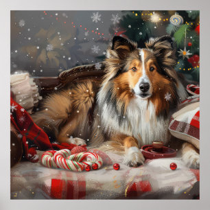 Shetland Sheepdog Christmas Festive Poster