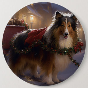 Shetland Sheepdog Christmas Festive Season  6 Inch Round Button