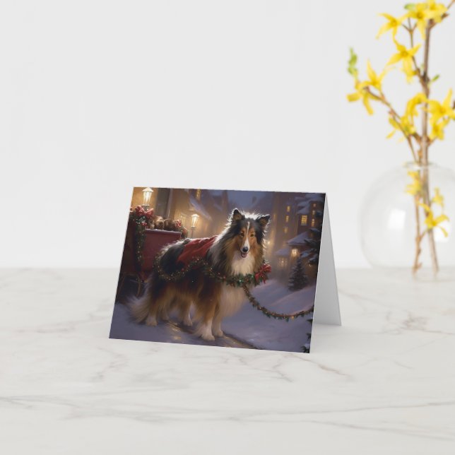 Shetland Sheepdog Christmas Festive Season  Card (Yellow Flower)
