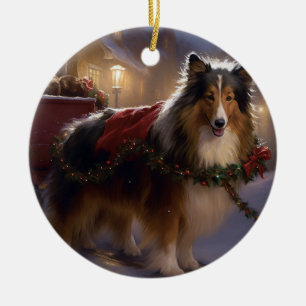 Shetland Sheepdog Christmas Festive Season  Ceramic Ornament