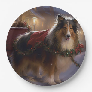 Shetland Sheepdog Christmas Festive Season  Paper Plate