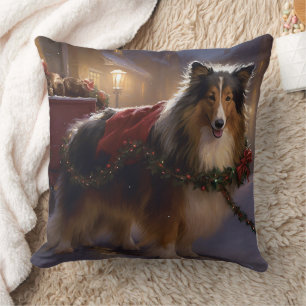 Shetland Sheepdog Christmas Festive Season  Throw Pillow