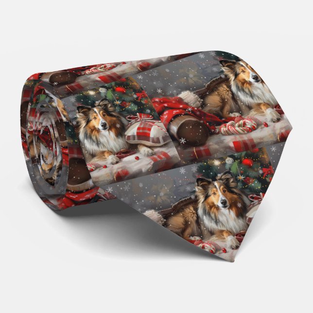 Shetland Sheepdog Christmas Festive Tie (Rolled)