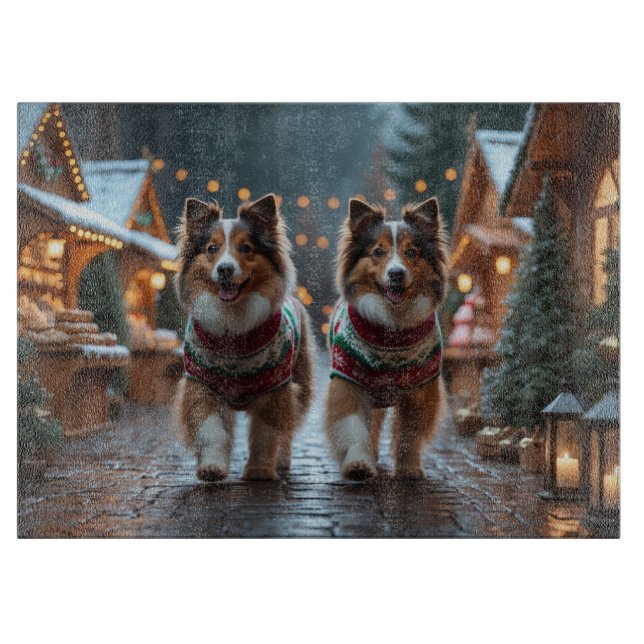 Shetland Sheepdog Christmas Snow Holiday  Cutting Board (Front)