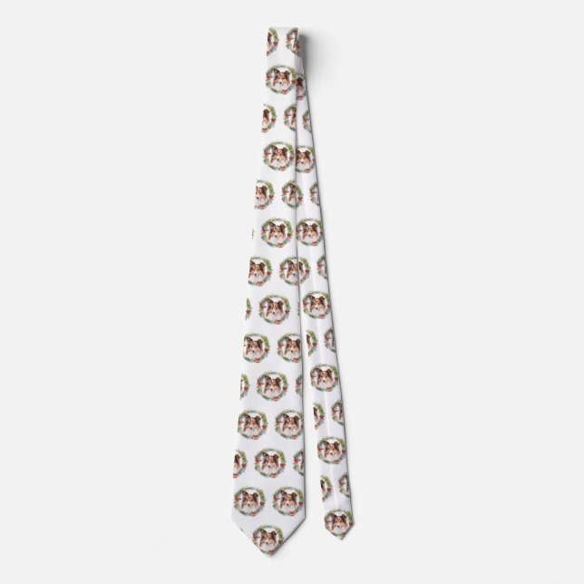 Shetland Sheepdog Christmas Wreath Festive Pup Tie (Front)