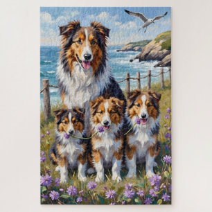 Shetland Sheepdog Coastal Heather Art Jigsaw Puzzle