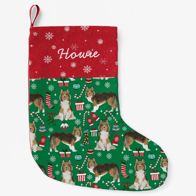 Shetland Sheepdog custom dog name stocking (Front)