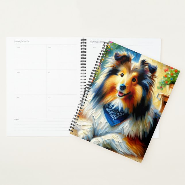 Shetland Sheepdog dans Cottage Garden Scène (Devant avec enveloppe)