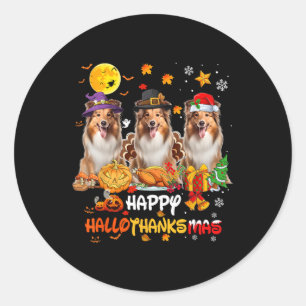 Shetland Sheepdog Dog Happy Halloween Thanksgiving Classic Round Sticker