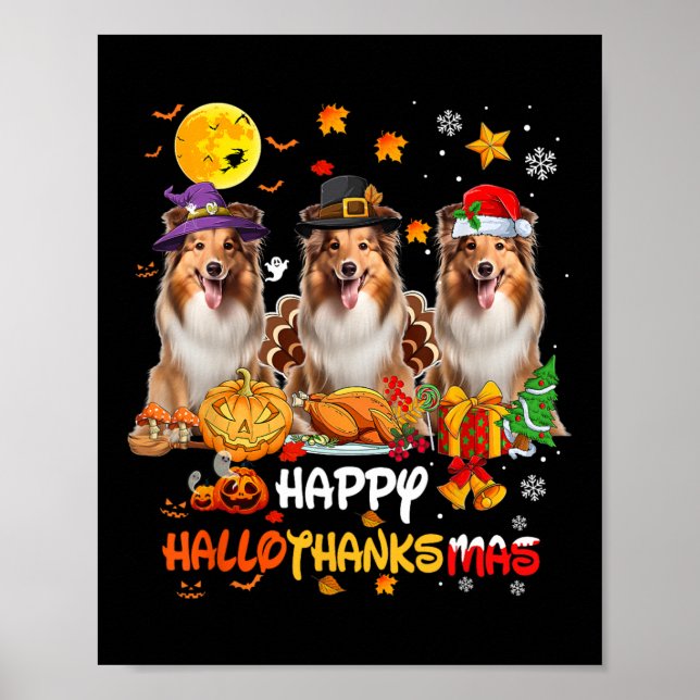 Shetland Sheepdog Dog Happy Halloween Thanksgiving Poster (Front)