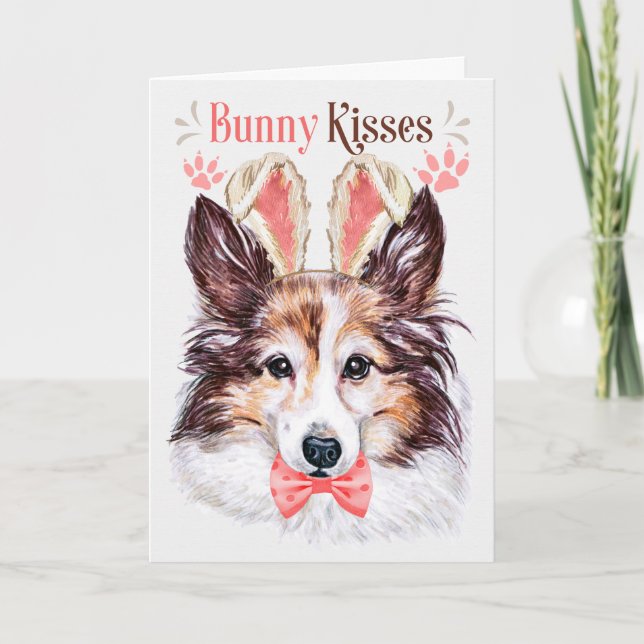 Shetland Sheepdog Dog in Bunny Ears for Easter Holiday Card (Front)