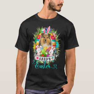 Shetland Sheepdog Dog In Easter Eggs Basket Happy  T-Shirt