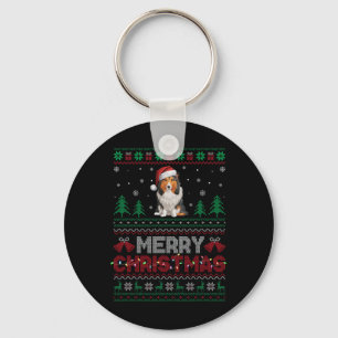 Shetland Sheepdog Dog Lovers Santa Hat Christmas T Keychain