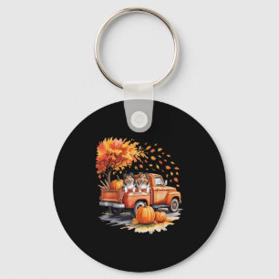 Shetland Sheepdog Dog Truck Pumpkin Autumn Fall Th Keychain