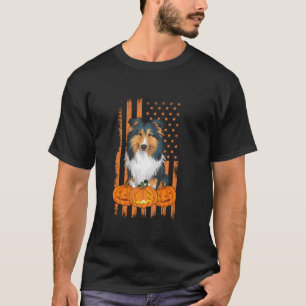 Shetland Sheepdog Dog USA Flag Patriotic Halloween T-Shirt
