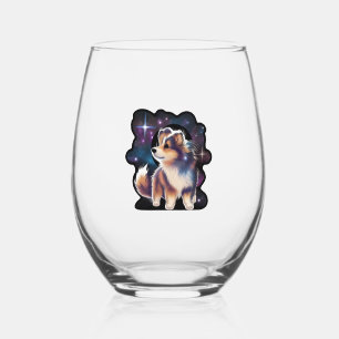 Shetland sheepdog galaxy stemless wine glass