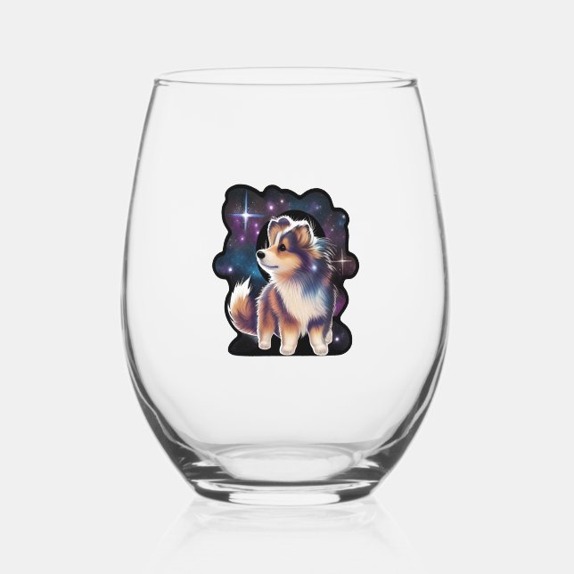 Shetland sheepdog galaxy stemless wine glass (Front)