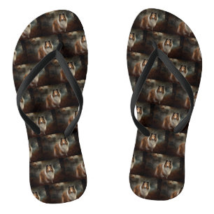 Shetland Sheepdog Halloween Scary Flip Flops