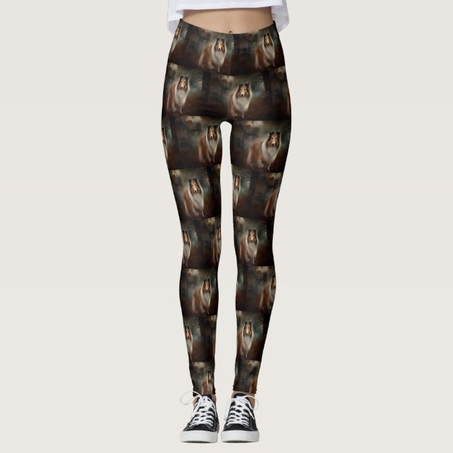 Shetland Sheepdog Halloween Scary Leggings (Front)
