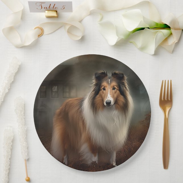 Shetland Sheepdog Halloween Scary Paper Plate (Wedding)
