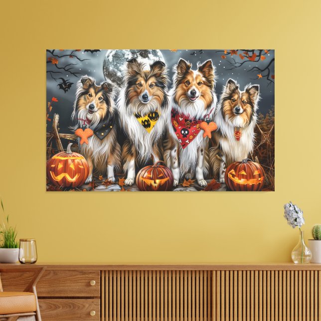 Shetland Sheepdog Halloween Spooky  Canvas Print (Insitu(LivingRoom))