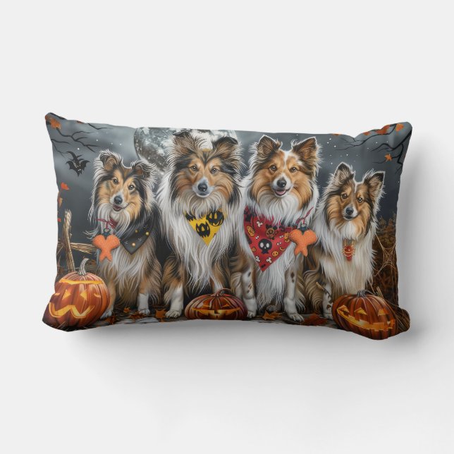 Shetland Sheepdog Halloween Spooky  Lumbar Pillow (Back)