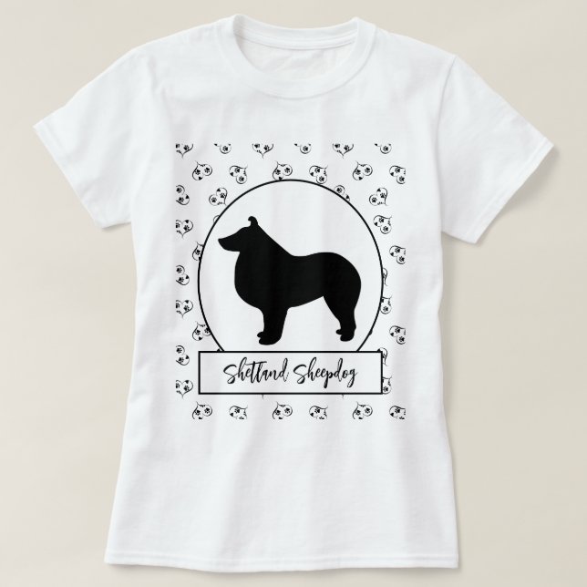 Shetland Sheepdog Hearts Pawprints T-Shirt (Design Front)