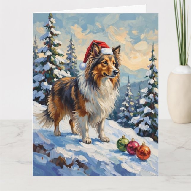 Shetland Sheepdog Herding Christmas Ornaments Hat Card (Front)