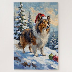 Shetland Sheepdog Herding Christmas Ornaments Hat Jigsaw Puzzle
