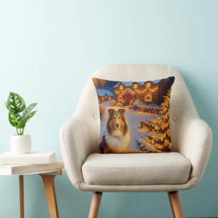 Shetland Sheepdog Holiday  Throw Pillow