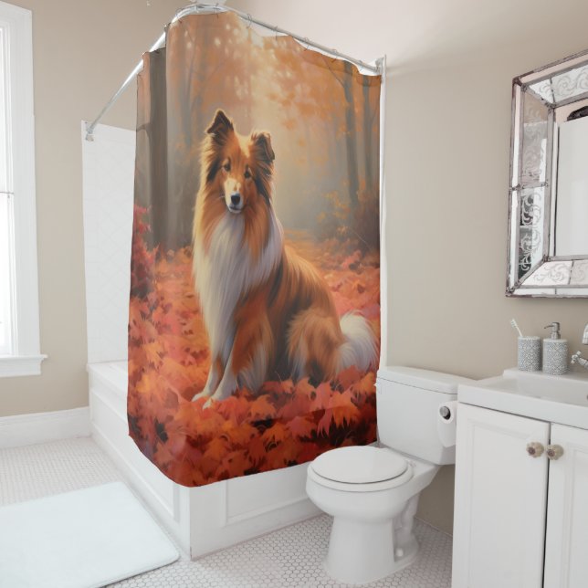 Shetland Sheepdog in Autumn Leaves Fall Inspire  (In Situ)