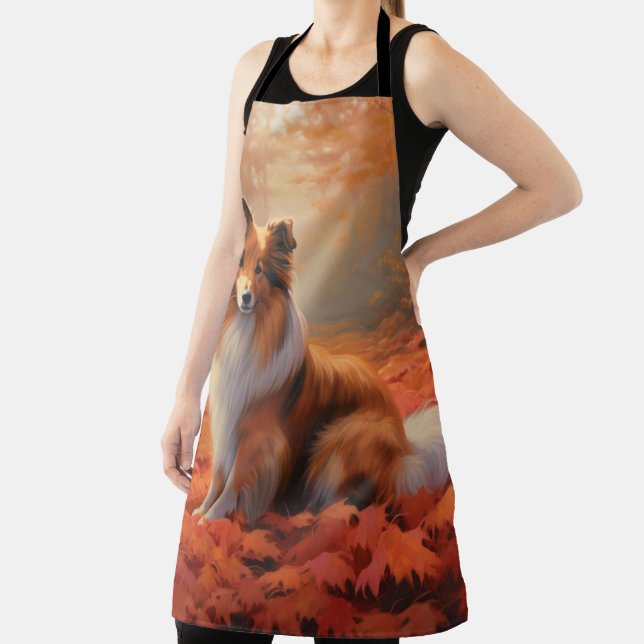 Shetland Sheepdog in Autumn Leaves Fall Inspire  Apron (Insitu)