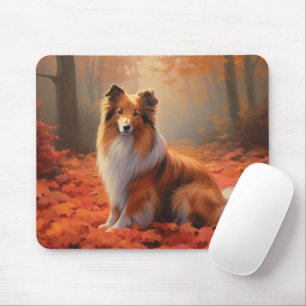 Shetland Sheepdog in Autumn Leaves Fall Inspire Mouse Pad