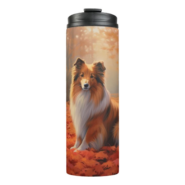 Shetland Sheepdog in Autumn Leaves Fall Inspire  Thermal Tumbler (Front)