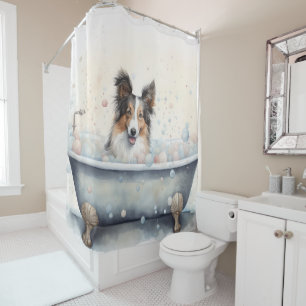 Shetland Sheepdog In Bathtub Watercolor Dog Art