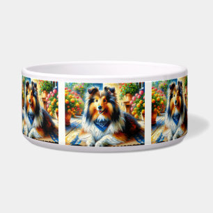 Shetland Sheepdog in Cottage Garden Scene