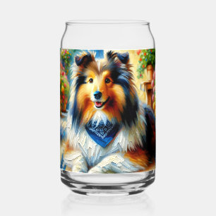 Shetland Sheepdog in Cottage Garden Scene Can Glass
